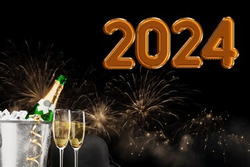 Sticker - Happy 2024 New Year Party background with champagne