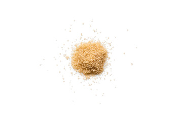 Wall Mural - Close-up of a heap of organic raw brown sugar isolated on a transparent background with shadows from above, top view, png