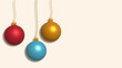 © nndanko - Christmas decor balls on a beige background, 3D rendering illustration