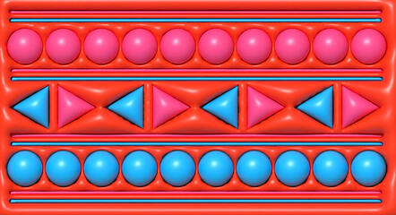 Poster - Red background with circles and triangles, inflated figures, 3D rendering illustration