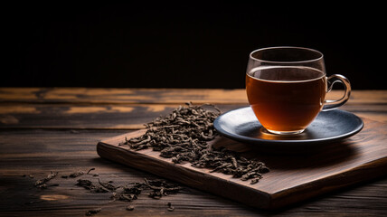 Wall Mural - cup of black tea on the old background.
