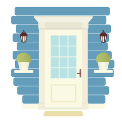 Wall Mural - Vintage door of cozy house on white background
