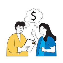 Poster - business concept with cartoon people in flat design for web. man and woman discussing budget for inv