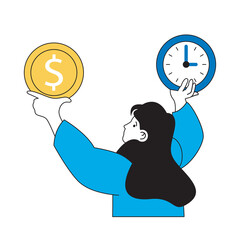 Wall Mural - Business concept with cartoon people in flat design for web. Woman controlling deadlines and work productivity, time management. Vector illustration for social media banner, marketing material.