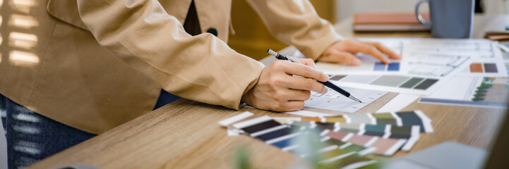 Fototapete - Startup Architect creative designer working with new project ideas color palette at office..