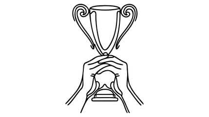 Wall Mural - Single continuous line drawing gold trophy held by two hands.