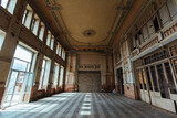 Old majestic hall in abandoned historical building