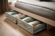 Drawers and cabinets hidden under the bed. Storage solution for small space