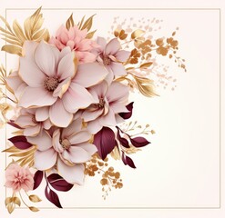 Poster - white frame with flower surrounded by gold leafs