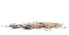 Sand Pile Scatter With Small Pebbles Isolated On White Background And Texture, Clipping Path, Side View