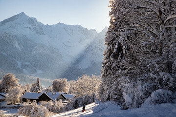 Sticker - wintertime in small german village covered with snow Garmish-Partenkirchen