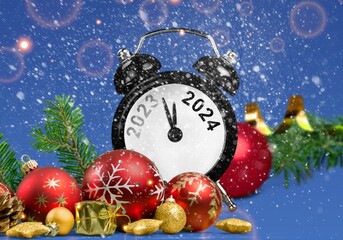 Wall Mural - Retro style holiday clock for Christmas and New Year 2024