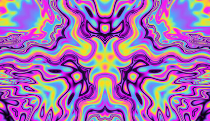 Aufkleber - Holographic kaleidoscopic geometric hypnotic background in bright neon psychedelic acidic hues.