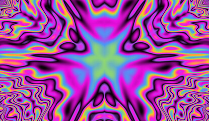 Aufkleber - Holographic kaleidoscopic geometric hypnotic background in bright neon psychedelic acidic hues.