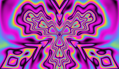 Aufkleber - Holographic kaleidoscopic geometric hypnotic background in bright neon psychedelic acidic hues.