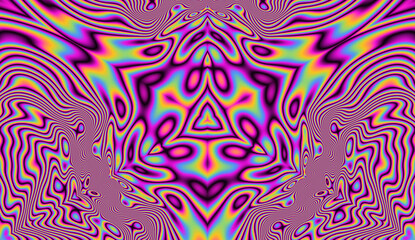 Aufkleber - Holographic kaleidoscopic geometric hypnotic background in bright neon psychedelic acidic hues.