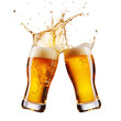 © Vasilii - Two Flying Beer Glasses with Beer Foam in a Transparent Background.