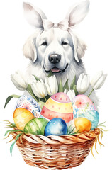 Aufkleber - Easter great pyrenees portrait illustration created with Generative AI technology