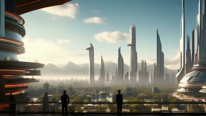 Wall Mural - Futuristic technological dystopian city cinematic wallpaper