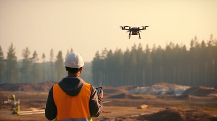 Operator flying the drone for the inspection at the site.