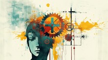 A Steampunk Illustration With Gears And Bright Colors. Generative AI. 