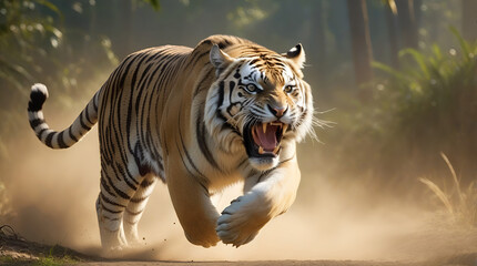 Wall Mural - tiger's attack, realistic images of wild animal attacks