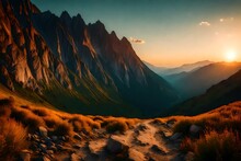 Mountains during sunset. Beautiful natural landscape in the summer time 