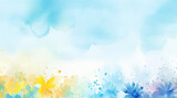 Fototapeta  - 水彩画の青い空と花の風景