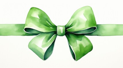 Wall Mural - Watercolor illustration of a green St Patrick's Day ribbon tied in a bow. Card.
