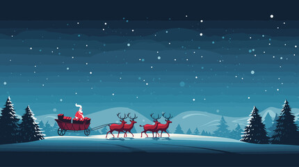 Wall Mural - art piece showcasing a group of adorable reindeer pulling santa's sleigh across a starlit sky. santa