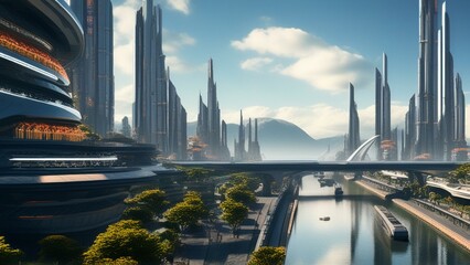 futuristic technological dystopian city cinematic wallpaper