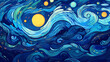 Hand drawn abstract artistic beautiful night starry sky landscape illustration
