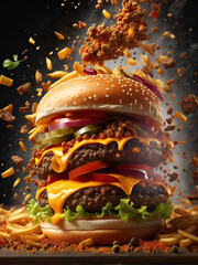 Wall Mural - ai generative, fast food close-up shot of delicious beef burger