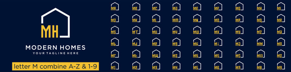 Wall Mural - set of home logo design combined letter M with A to Z and numbers from 1 to 9. vector illustration