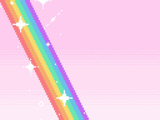 Wall Mural - Pixel Art Gradient Pink with Glitter Rainbow Background, Pixel Art Illustration