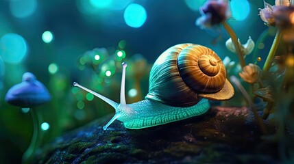 Wall Mural - a snail in a bioluminescent lush decor avatar