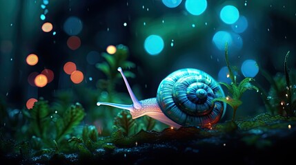 Wall Mural - a snail in a bioluminescent lush decor avatar