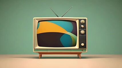 Wall Mural - Minimal animation of a retro TV turning on and showcasing abstract shapes and patterns.