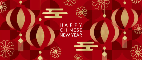 Wall Mural - Happy Chinese new year background vector. Year of the dragon design wallpaper with chinese flower, firework, cloud. Modern luxury oriental illustration for cover, banner, website, decor.