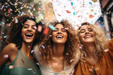 Fototapeta  - Friends have fun on party with throwing confetti