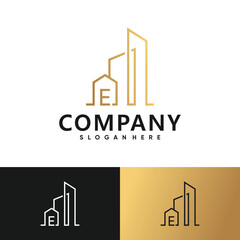 Wall Mural - Building latter e logo design with creative concept Premium Vector