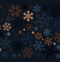 Wall Mural - Simple Christmas pattern with geometric blue, golden snowflakes on dark blue background.