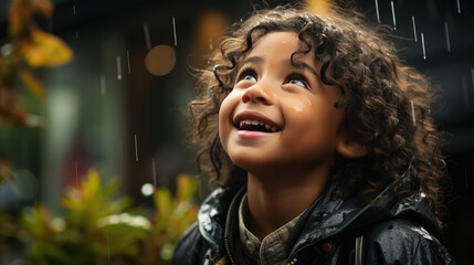 Wall Mural - Little boy watching rain