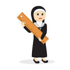 Wall Mural - nun holding giant ruler design character on white background