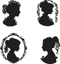 Vector Silhouette Set Of Cameo Man And Woman On White Background