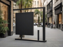 Black-square-signboard-mockup-in-outside-for-logo-design,-brand-presentation-for-companies,-ad,-advertising,-shops