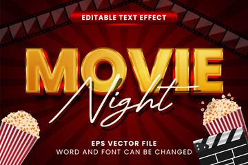 Aufkleber - Movie night 3d editable text effect. Movie film theater text style