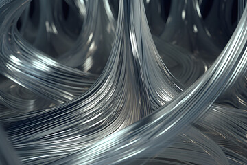 Wall Mural - Hypnotic Technological Abstract Concept: Digital Forest of Silver Metal Stem Lines Moving in Waves. Futuristic Visualization, Advanced Technology, Stylish Geometric Structure. VFX 3D Graphics Render