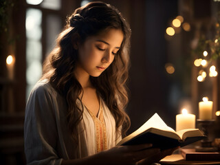 Wall Mural - A girl reading bible