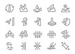 Set of Fabric Properties Related Vector Line Icons. Contains such Icons as Stretching, Windproof, Breathable and more. Editable Stroke.